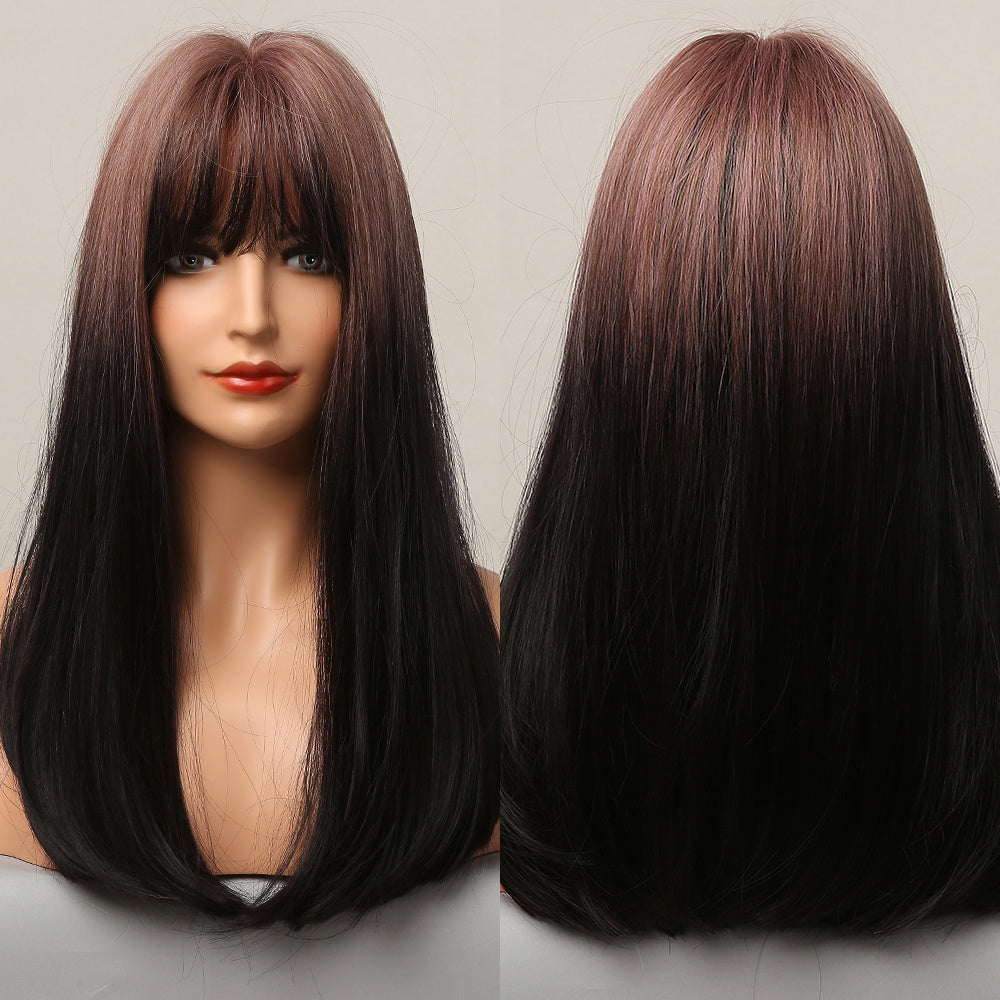 Long Smooth Synthetic Wig With Bangs For Women