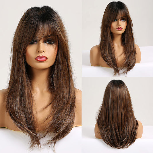 Long Smooth Synthetic Wig With Bangs For Women