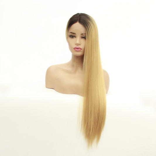 Long straight hair synthetic front lace wig headgear