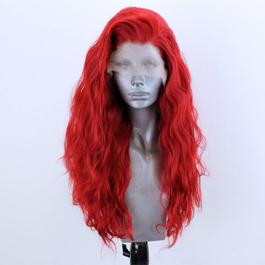 Red Curly Hair Half-hand Crocheted Front Lace Synthetic Wig