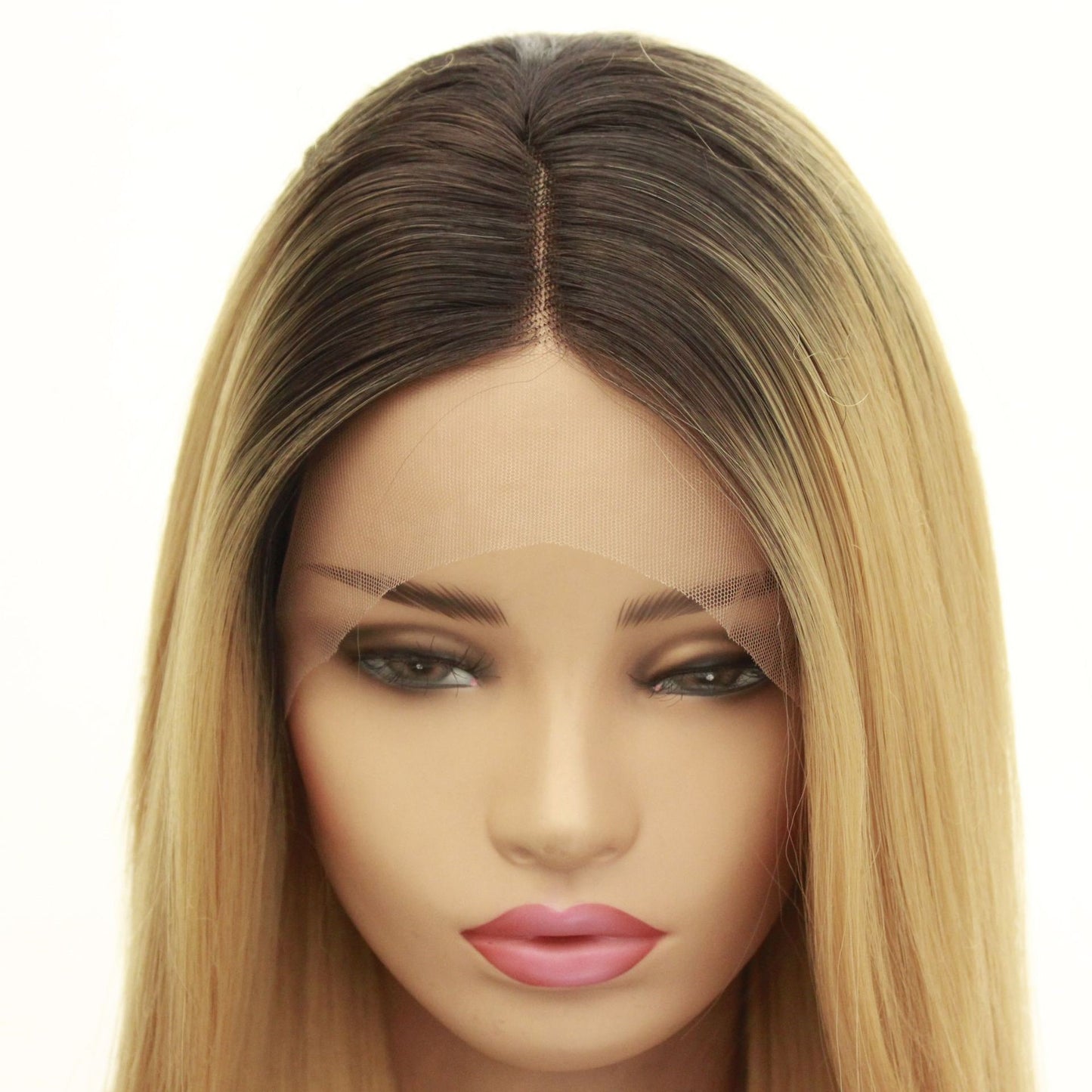 Long straight hair synthetic front lace wig headgear